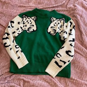 💚 🐆 Green Leopard Sleeve Sweater 🐆 💚